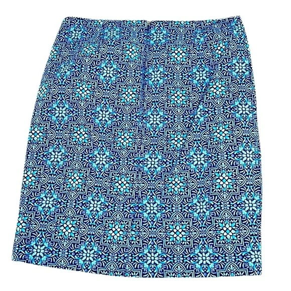 Talbots blues patterned stretch pencil skirt back slit size 10 petite - Picture 2 of 6